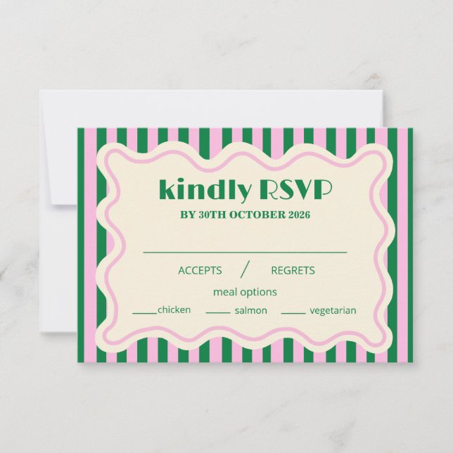 Modern Retro Striped Wedding RSVP Card (Framsida)
