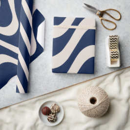 Modern Retro Summer Blue Vågar Rand Presentpapper