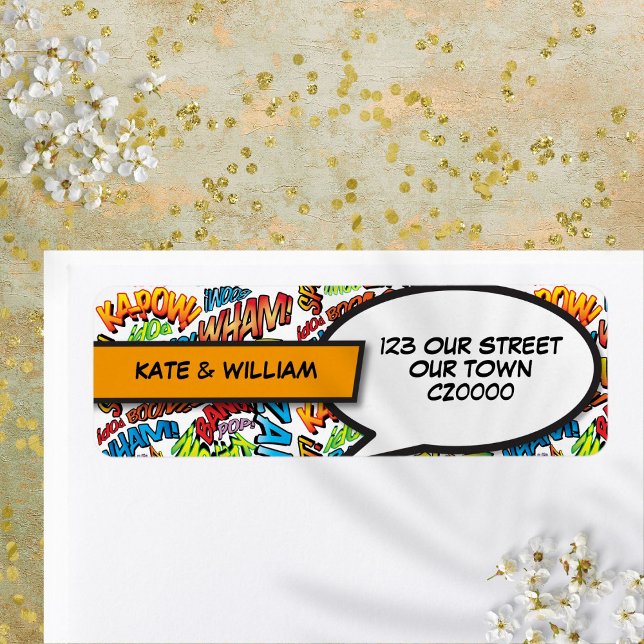 Modern Retro Superthea Tecknad Bok Returadress Etikett (Modern Retro Superhero Comic Book Return Address Label)