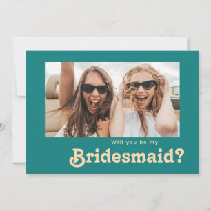 Modern Retro Teal Photo Bridesmaid Frieri kort