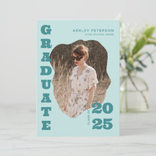 Modern Retro Teal Typography 2 Photo Studenten Inbjudningar