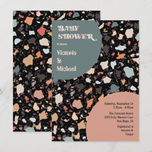 Modern Retro Terrazzo Baby Shower Inbjudningar