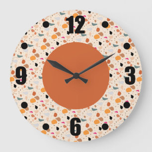 Modern Retro Terrazzo Colorful Mönster Stor Klocka