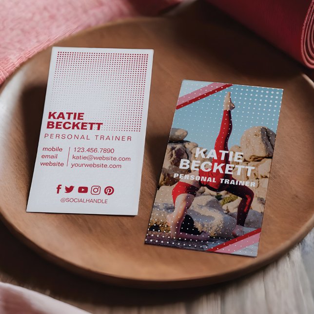 Modern Retro Trendig Personlig Tränare Fitnesscoac Visitkort (Modern Personal Trainer Fitness Photo Business Card)
