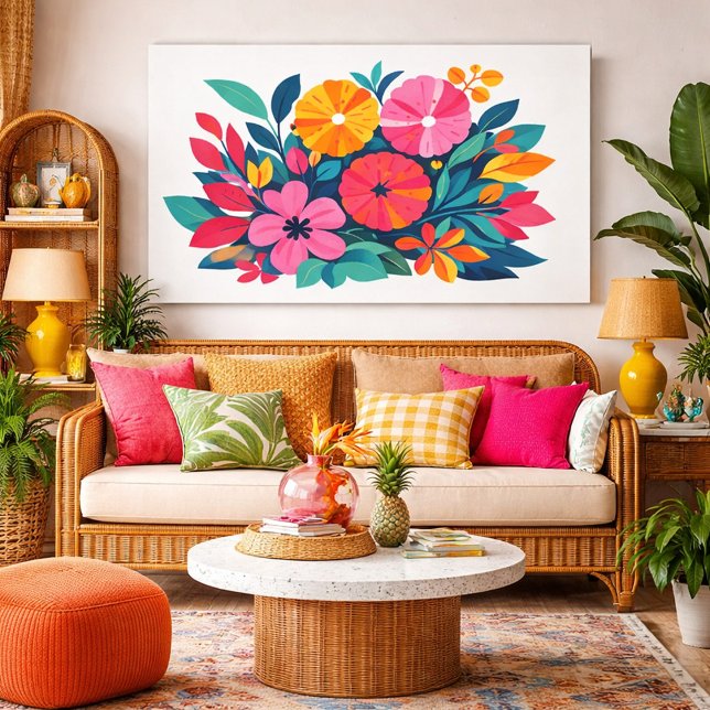 Modern retro tropical flora 04 canvastryck (beachy retro tropical vibes)