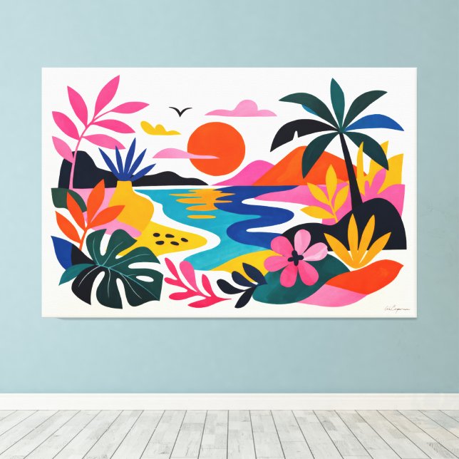 Modern retro tropical landscape canvastryck (Insitu (trägolv))