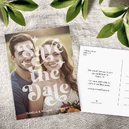 Modern Retro Typ Foto Bröllop Spara Datum Meddelande Vykort