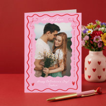Modern Retro Vågig Rosa Röd Par Foto Alla Hjärtans