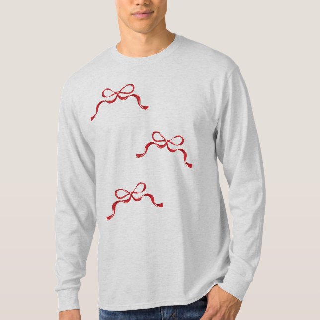 Modern Retro Valentine Day RED Bows T Shirt (Framsida)