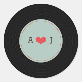 Modern Retro Vinyl Record Bröllop Blue Kuvert Runt Klistermärke