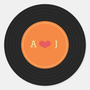 Modern Retro Vinyl Record Bröllop Runt Klistermärke