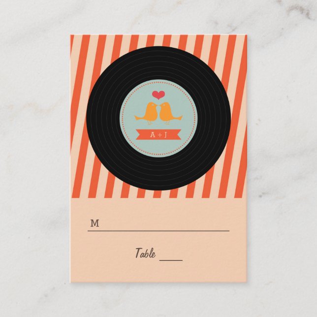 Modern Retro Vinyl Record Love birds Escort-Märkre Placeringskort (Framsida)