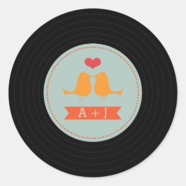 Modern Retro Vinyl Record Love birds Himlar Blue Runt Klistermärke