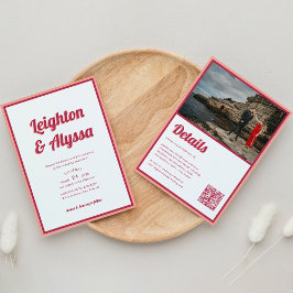 Modern Retro Viva Magenta QR-kodfoto Bröllop Inbjudningar