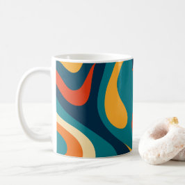 Modern Retro Wavy Abstract Pattern  Kaffemugg
