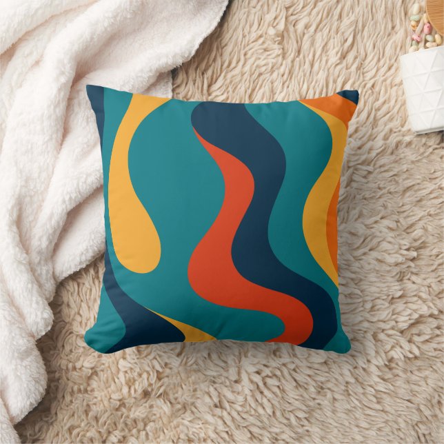 Modern Retro Wavy Abstract Pattern  Kudde (Filt)