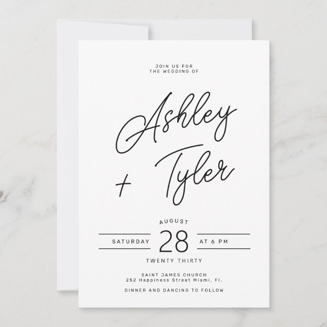 Modern retro whimsical script all in one wedding inbjudningar (Framsida)
