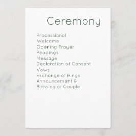 Modern Retro White och Oliv grönt Bröllop Program