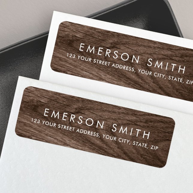 Modern returadress av elegant brunekskorn etikett (Elegant brown oak wood grain modern return address label)