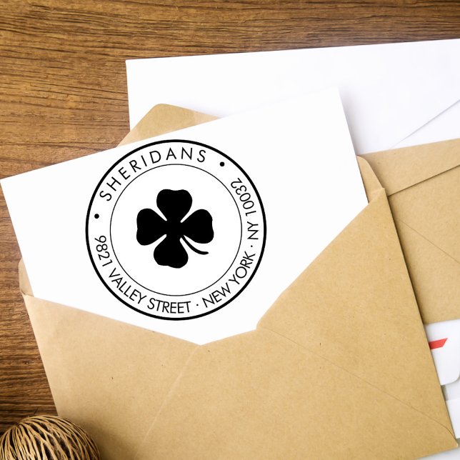 Modern Returadress för familjen Klöver i 4 Löv Självfärgande Stämpel (Skapare uppladdad)