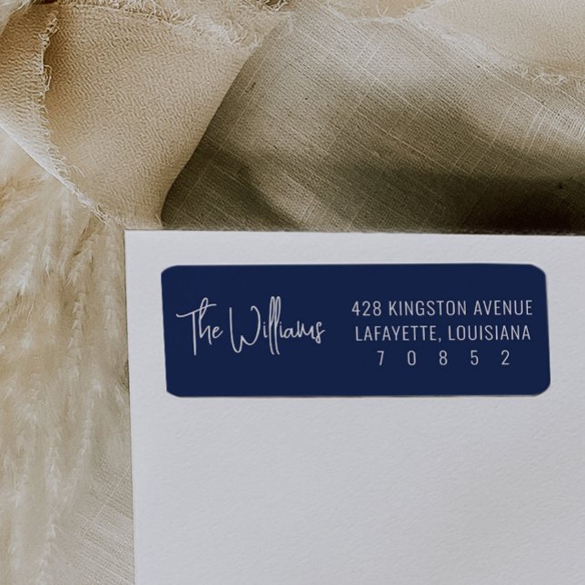 Modern Returadress för marin blå och vit Roligt Returadress Etikett (Navy blue fun and modern return address labels.)