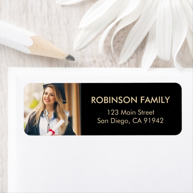Modern Returadress för Student Photo Guld-skript Etikett (Insitu)