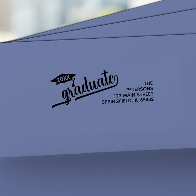 Modern Returadress för Student-skript Stämpel (YOUR CHOICE OF INK makes this return address rubber stamp perfect for all your graduation mailings)