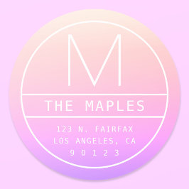 Modern Returadress och Monogram | Colorful Ombre Runt Klistermärke