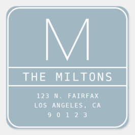 Modern Returadress och Monogram | Dusty Blue Fyrkantigt Klistermärke