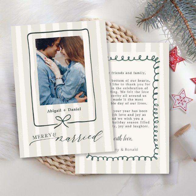 Modern Ribbon Hand Drawn Frame Photo Wedding Tack Kort (Skapare uppladdad)