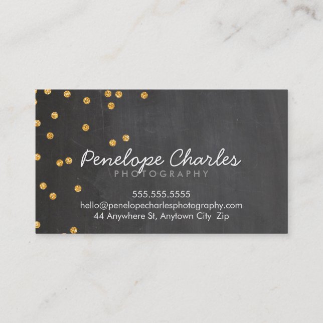 MODERN rik guld glitter konetti dots chalkboard Visitkort (Framsida)