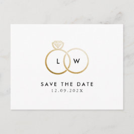 Modern Ring Monogram - spara datum enkelt Vykort