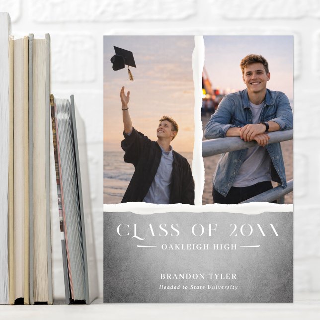 Modern Ripped Paper Graduation Photo Announcement Inbjudningar (Skapare uppladdad)