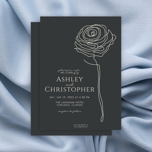 Modern ritad Blommigt Black Onyx Bröllop Inbjudningar (Skapare uppladdad)