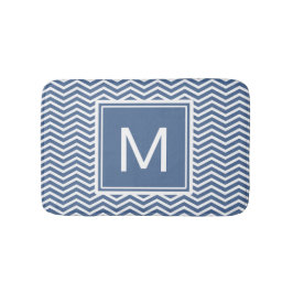Modern Riverside Blue Chevrons och Monogram Badrumsmatta