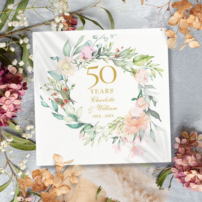 Modern Ro Garland-Blommigten 50-årsjubileum Pappersservett (Modern Roses Garland Floral 50th Anniversary Napkins)
