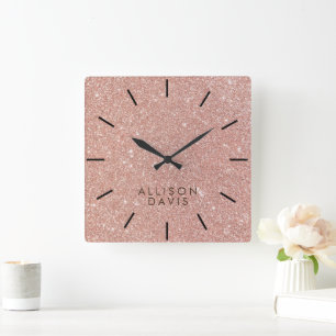 Modern ro Glitter Fyrkantig Klocka