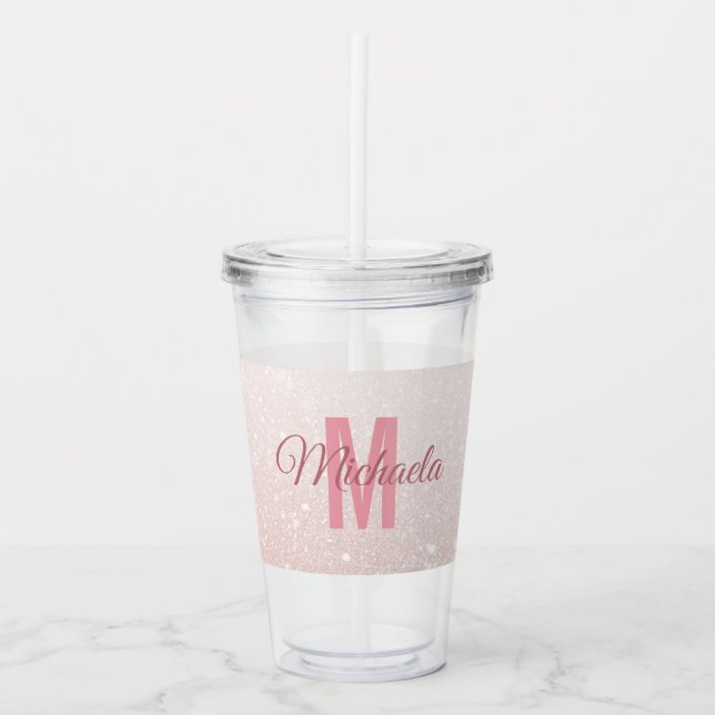 Modern Ro Glitter Monogram Namn Take Away Mugg (Framsida)