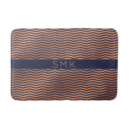 Modern Ro Gold Foil Chevron Navy Blue Monogram Badrumsmatta