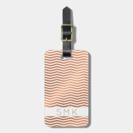 Modern Ro Gold Foil Chevron på White Monogram Bagagebricka