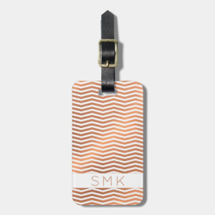 Modern Ro Gold Foil Chevron på White Monogram Bagagebricka