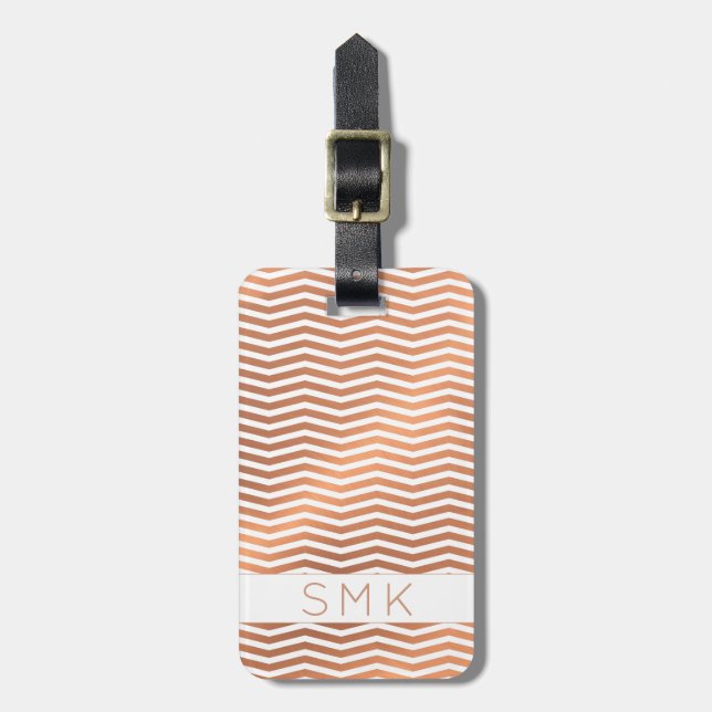 Modern Ro Gold Foil Chevron på White Monogram Bagagebricka (Vertikal Framsida)