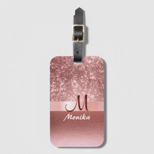 Modern Ro Gold Foil Faux Glitter Monogram Bagagebricka