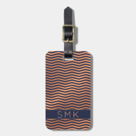 Modern Ro Gold Foil Navy Blue Chevron Monogram Bagagebricka
