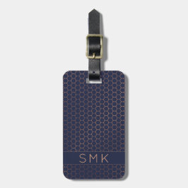Modern Ro Gold Foil Navy Blue Geometric Monogram Bagagebricka
