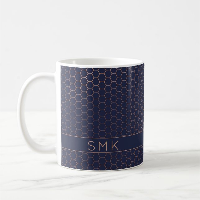 Modern Ro Gold Foil Navy Blue Geometric Monogram Kaffemugg (Vänster)