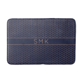 Modern Ro Gold Foil Navy Blue Hexagon Monogram Badrumsmatta