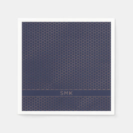 Modern Ro Gold Foil Navy Blue Hexagon Monogram Pappersservett
