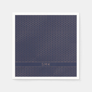 Modern Ro Gold Foil Navy Blue Hexagon Monogram Pappersservett