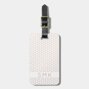 Modern Ro Gold Foil White Geometric Monogram Bagagebricka